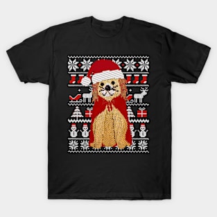 Knitted Dog Santa Claus Ugly Christmas Sweater Pattern Gift T-Shirt